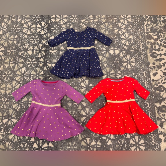 Set of 3 MINI BODEN Kids' Polka Dot Dresses And Gold Foil Spot/Star print - Picture 1 of 8